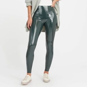 BRAND NEW WITH TAGS: SPANX Deep Green Faux Patent Leather Leggings